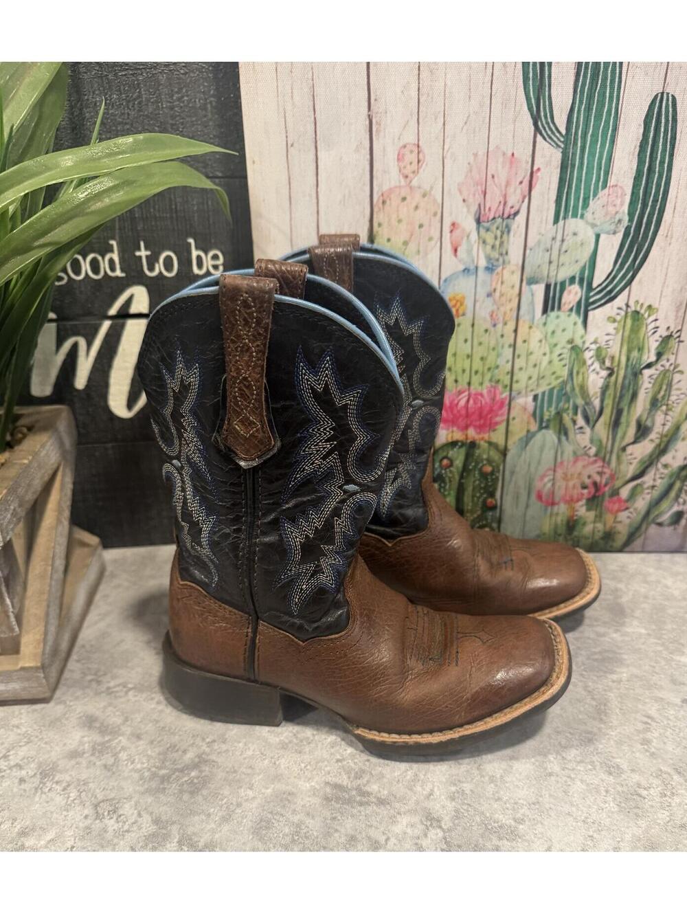 Ariat Tombstone Cowboy Boots for Boys, Brown, Square Toe, Size 10